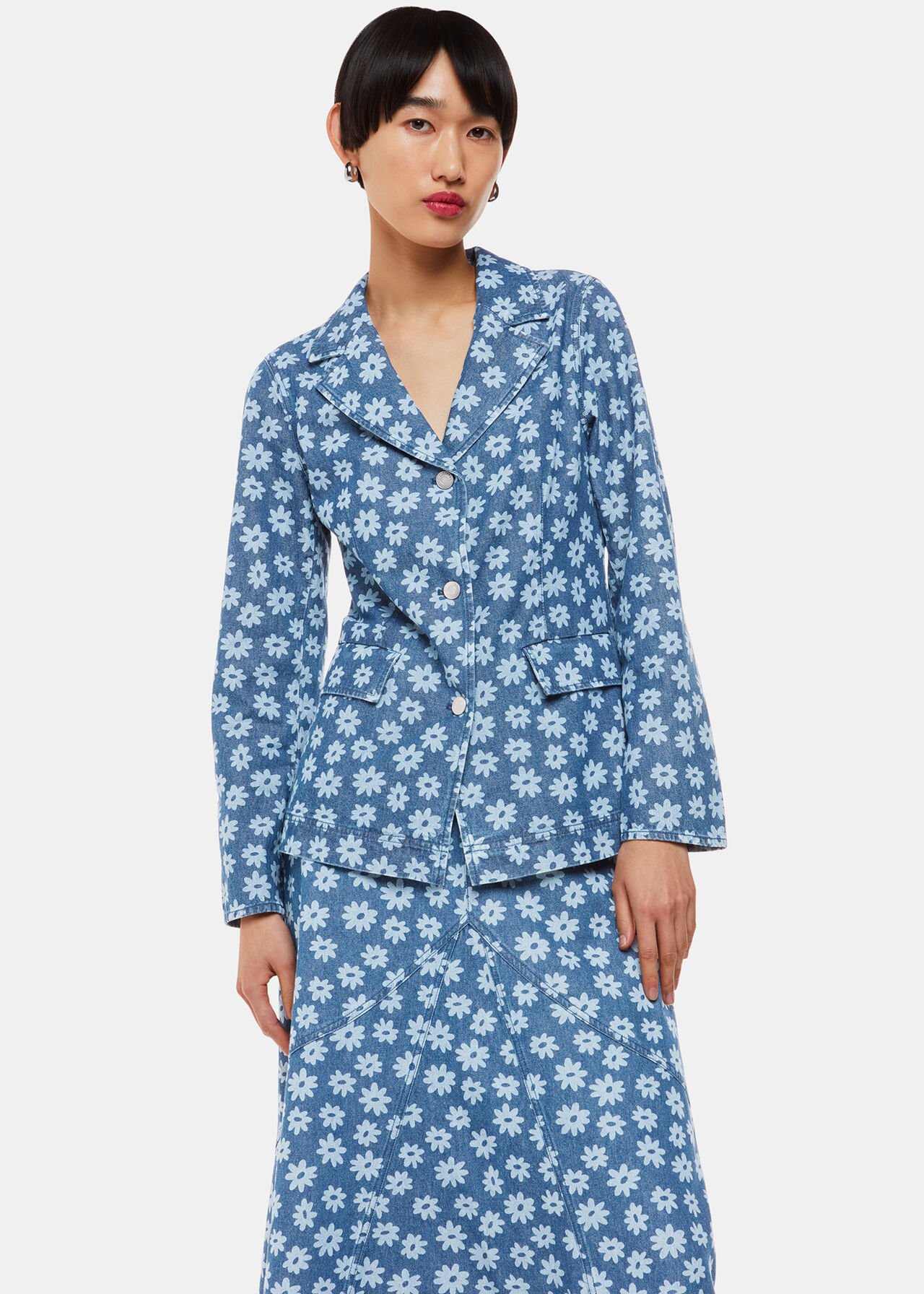 Graphic Daisy Denim Blazer